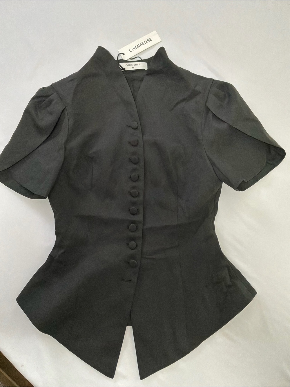 Commense Black Short-Sleeve Peplum Jacket
